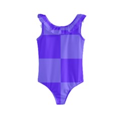 Purple Gingham Check Squares Pattern Kids  Frill Swimsuit by yoursparklingshop