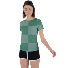 Green Gingham Check Squares Pattern Back Circle Cutout Sports Tee by yoursparklingshop