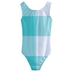 Turquoise And White Buffalo Check Kids  Cut-out Back One Piece Swimsuit by yoursparklingshop