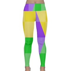 Purple Yellow Green Check Squares Pattern Mardi Gras Lightweight Velour Classic Yoga Leggings by yoursparklingshop