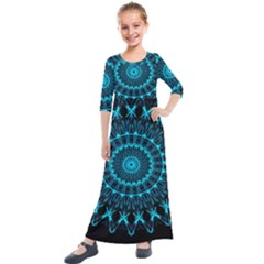 Digital Handdraw Floral Kids  Quarter Sleeve Maxi Dress by Sparkle