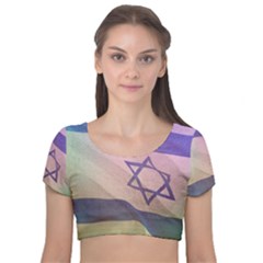 Israel Velvet Short Sleeve Crop Top  by AwesomeFlags