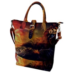 Tiger King In A Fantastic Landscape From Fonebook Buckle Top Tote Bag by 2853937