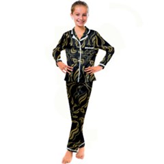 Black And Orange Geometric Design Kid s Satin Long Sleeve Pajamas Set by dflcprintsclothing