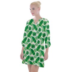 Tropical Leaf Pattern Open Neck Shift Dress by Dutashop