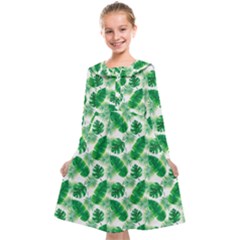 Tropical Leaf Pattern Kids  Midi Sailor Dress by Dutashop