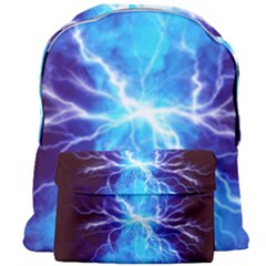 Blue Lightning Thunder At Night, Graphic Art 3 Giant Full Print Backpack by picsaspassion