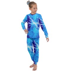 Blue Lightning Thunder At Night, Graphic Art 3 Kids  Long Sleeve Set  by picsaspassion