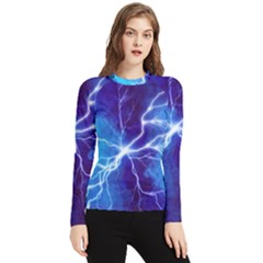 Blue Thunder Lightning At Night, Graphic Art Women s Long Sleeve Rash Guard by picsaspassion