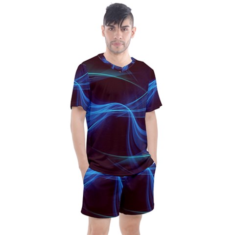 Light Waves In Blue And Green, Graphic Art Men s Mesh Tee And Shorts Set by picsaspassion