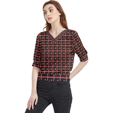 Grill Blocks Quarter Sleeve Blouse by Sparkle