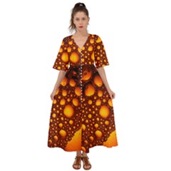 Bubbles Abstract Art Gold Golden Kimono Sleeve Boho Dress by Dutashop