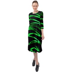 Green Light Painting Zig-zag Ruffle End Midi Chiffon Dress by Dutashop