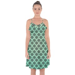 Pattern Texture Geometric Pattern Green Ruffle Detail Chiffon Dress by Dutashop