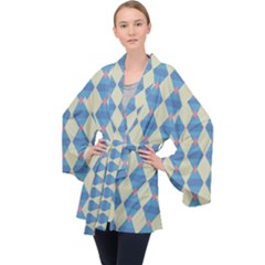 Pattern Texture Chevron Long Sleeve Velvet Kimono  by Dutashop