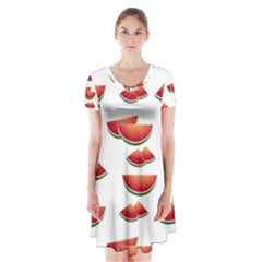 Summer Watermelon Pattern Short Sleeve V-neck Flare Dress by Dutashop