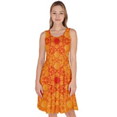 Fractal Yellow Orange Knee Length Skater Dress With Pockets by Dutashop