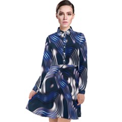 Structure Blue Background Long Sleeve Chiffon Shirt Dress by Dutashop