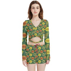 Background Fruits Several Velvet Wrap Crop Top And Shorts Set by Dutashop