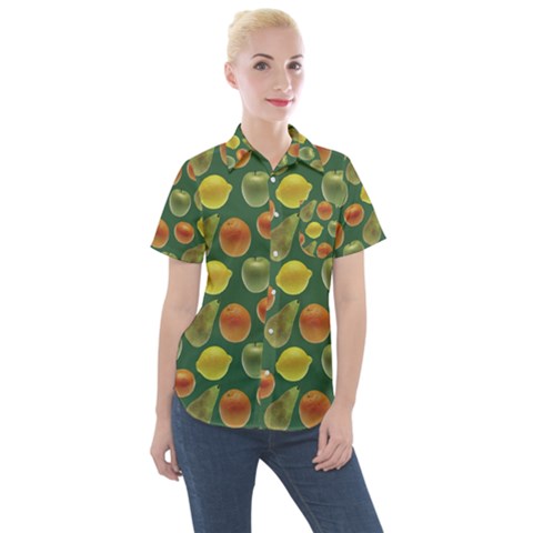 Background Fruits Several Women s Short Sleeve Pocket Shirt by Dutashop