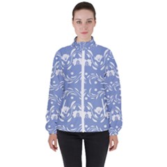 Blue White Ornament Women s High Neck Windbreaker by Eskimos