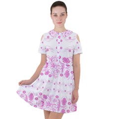 Pink Flowers Short Sleeve Shoulder Cut Out Dress  by Eskimos