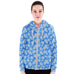 Hydrangea Blue Glitter Round Women s Zipper Hoodie by Dutashop