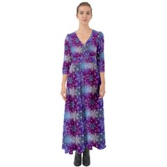 Snow Blue Purple Tulip Button Up Boho Maxi Dress by Dutashop