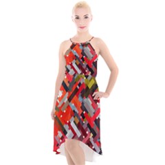 Maze Abstract Texture Rainbow High-low Halter Chiffon Dress  by Dutashop