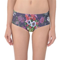 Purple Flowers Mid-waist Bikini Bottoms by goljakoff