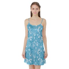 Blue White Flowers Satin Night Slip by Eskimos