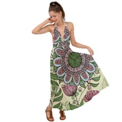 Mandala Flower Backless Maxi Beach Dress by goljakoff