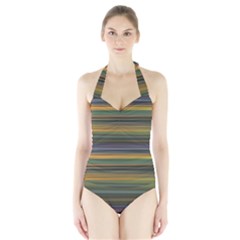 Multicolored Linear Abstract Print Halter Swimsuit by dflcprintsclothing