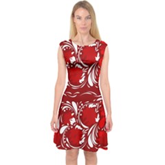 Red Ethnic Flowers Capsleeve Midi Dress by Eskimos