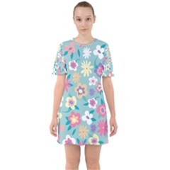 Floral Pattern Sixties Short Sleeve Mini Dress by ExtraGoodSauce