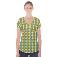 Native American Pattern Short Sleeve Front Detail Top by ExtraAwesomeSauce