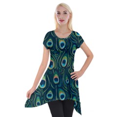 Watercolor Peacock Feather Pattern Short Sleeve Side Drop Tunic by ExtraAwesomeSauce