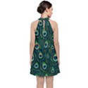 Watercolor Peacock Feather Pattern Velvet Halter Neckline Dress  View2