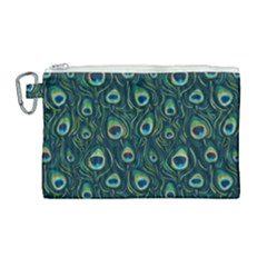 Watercolor Peacock Feather Pattern Canvas Cosmetic Bag (large) by ExtraAwesomeSauce