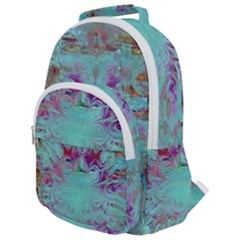 Retro Hippie Abstract Floral Blue Violet Rounded Multi Pocket Backpack by CrypticFragmentsDesign