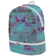 Retro Hippie Abstract Floral Blue Violet Zip Bottom Backpack by CrypticFragmentsDesign