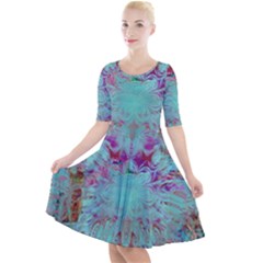 Retro Hippie Abstract Floral Blue Violet Quarter Sleeve A-line Dress by CrypticFragmentsDesign