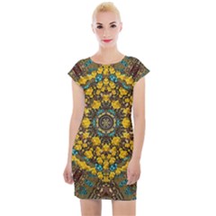 Mandala Faux Artificial Leather Among Spring Flowers Cap Sleeve Bodycon Dress by pepitasart