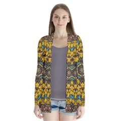 Mandala Faux Artificial Leather Among Spring Flowers Drape Collar Cardigan by pepitasart