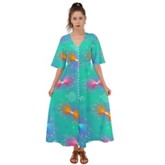 Non Seamless Pattern Blues Bright Kimono Sleeve Boho Dress by Dutashop