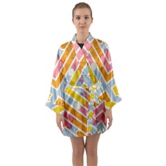 Line Pattern Cross Print Repeat Long Sleeve Satin Kimono by Dutashop