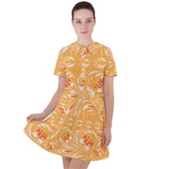 Orange Pattern Short Sleeve Shoulder Cut Out Dress  by Eskimos