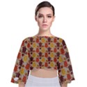 Sea Turtle Sea Life Pattern Tie Back Butterfly Sleeve Chiffon Top View1