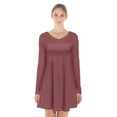 Brandy Brown Long Sleeve Velvet V-neck Dress by FabChoice