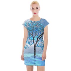 Crystal Blue Tree Cap Sleeve Bodycon Dress by icarusismartdesigns